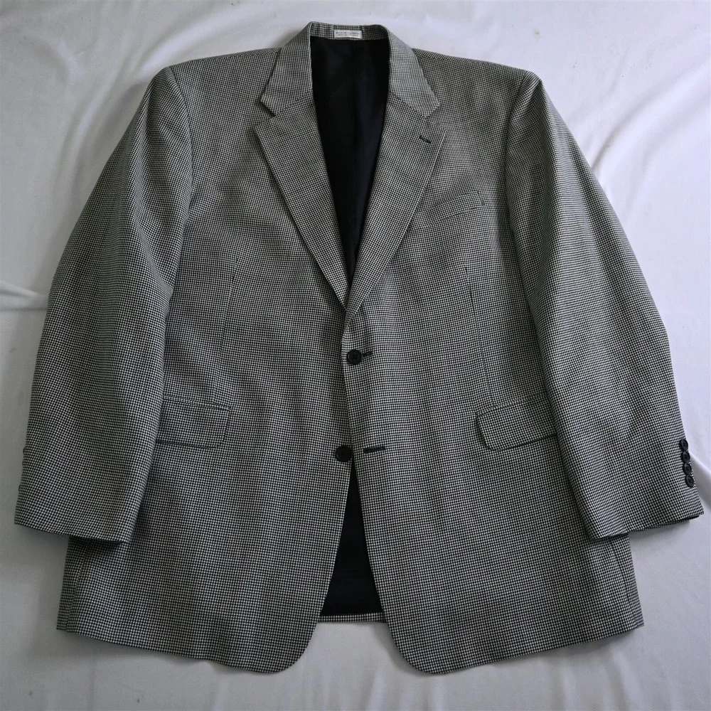 Meeting Street 48R Gray Houndstooth 100% Wool Mens Blazer Suit Jacket Sport Coat